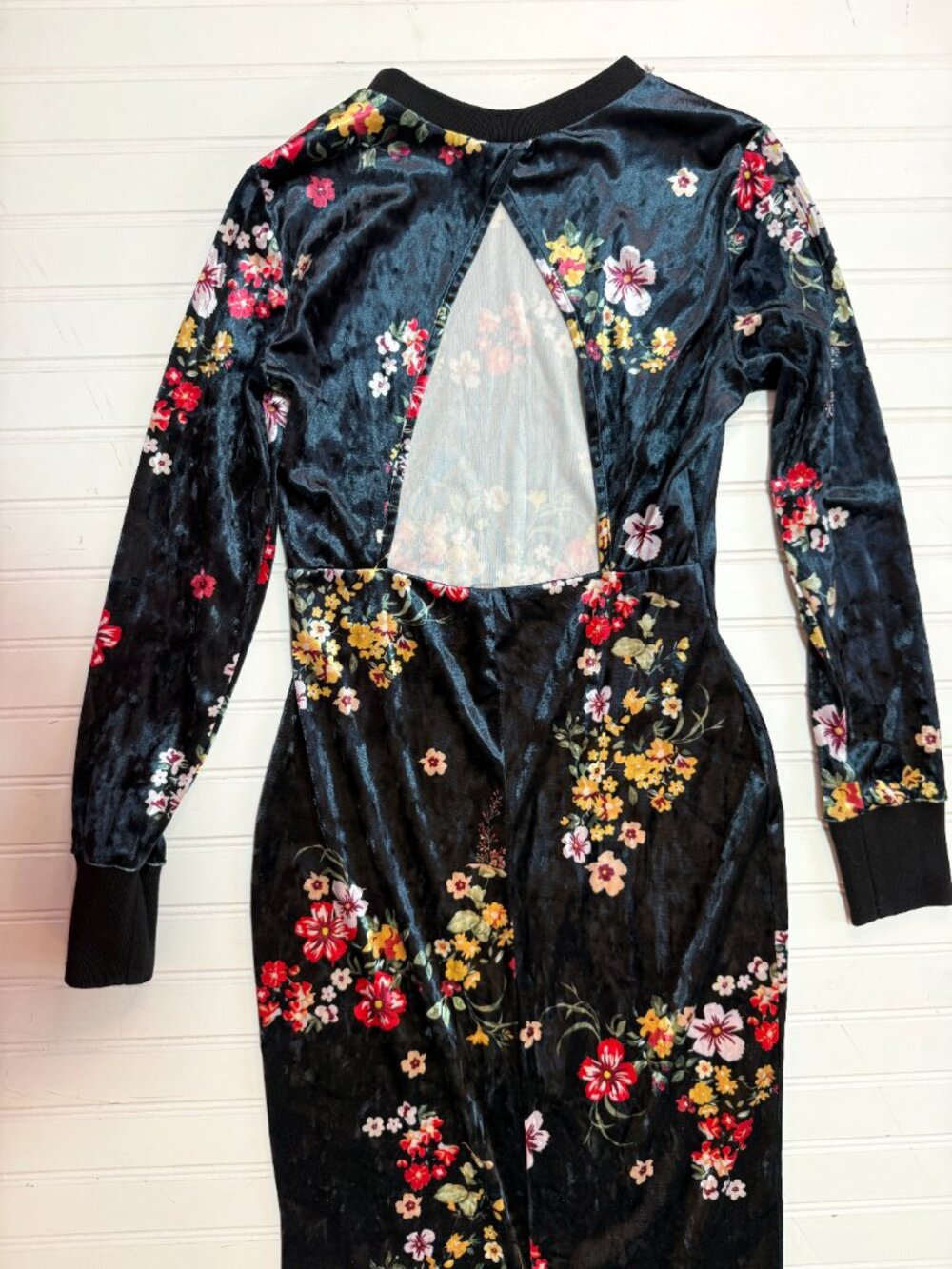 ASOS Velvet Floral Midi Dress Open Back Long Sleeve Bodycon Cocktail Party US 6 - Picture 8 of 10